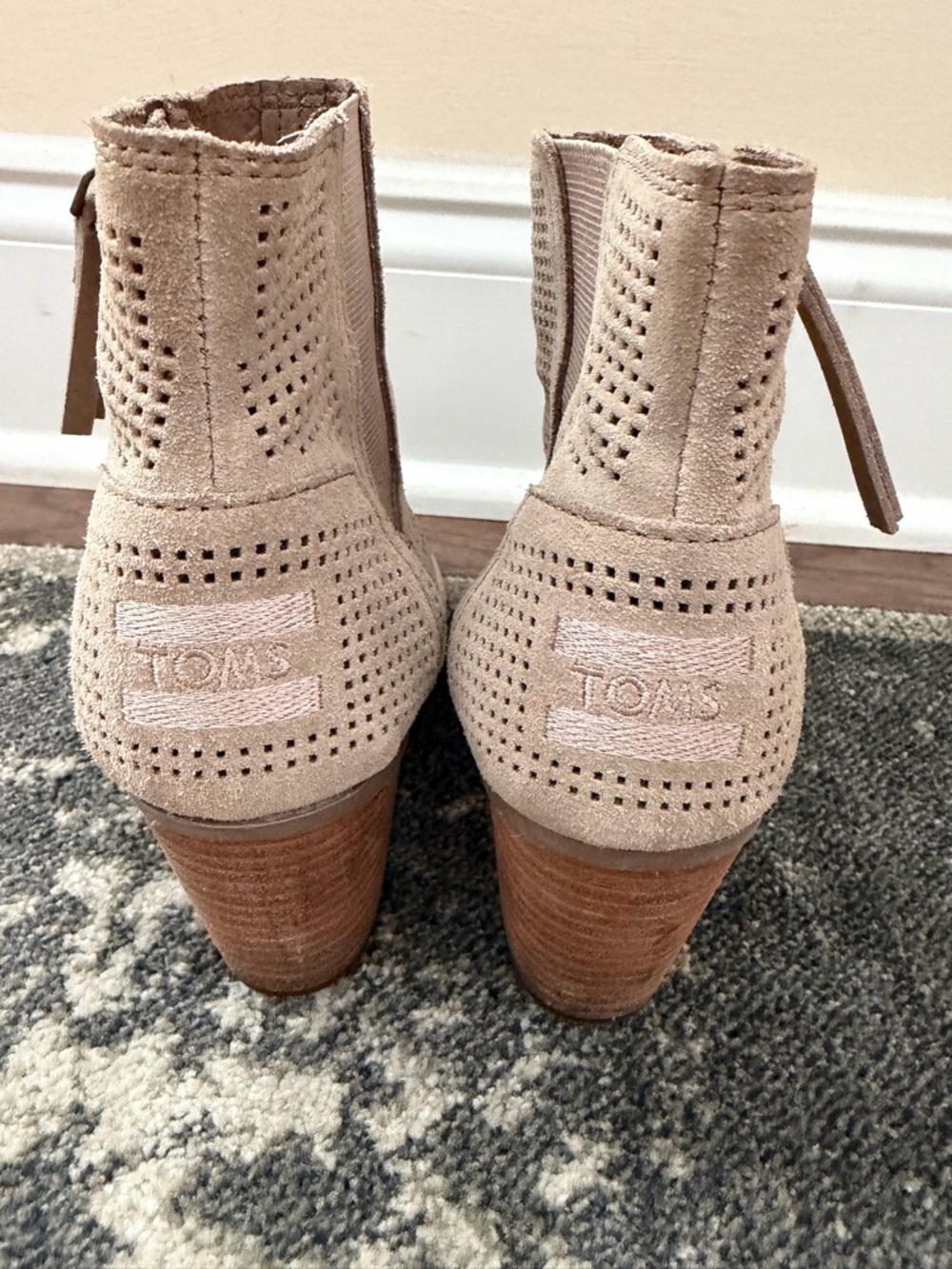 Toms Taupe Perforated Suede Peep-Toe Ankle Booties - Picture 2 of 2